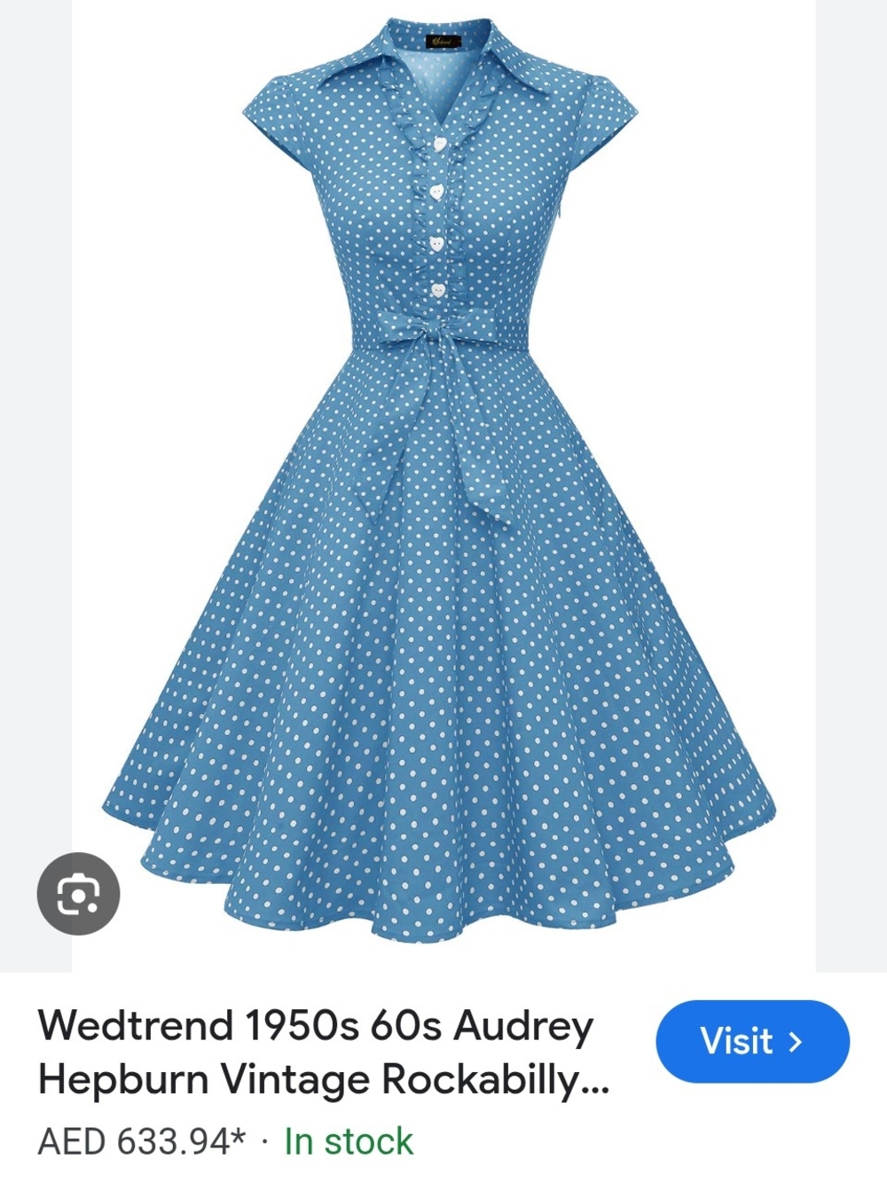 Vintage-Inspired Blue Polka Dot Midi Dress with Tie Waist